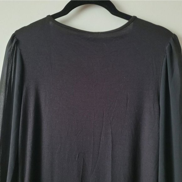 BLACK V-Neck Long Sheer Sleeve Blouse - Picture 6 of 9